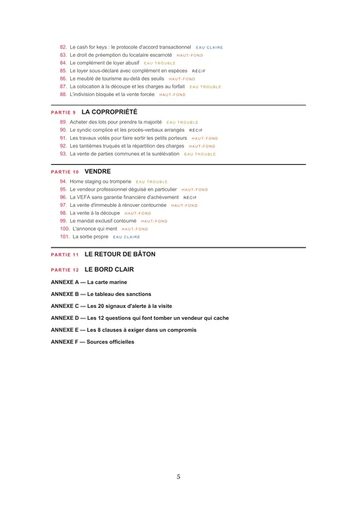 Sommaire de Le livre noir, page 3 sur 3 : parties 9 à 12 et les six annexes.